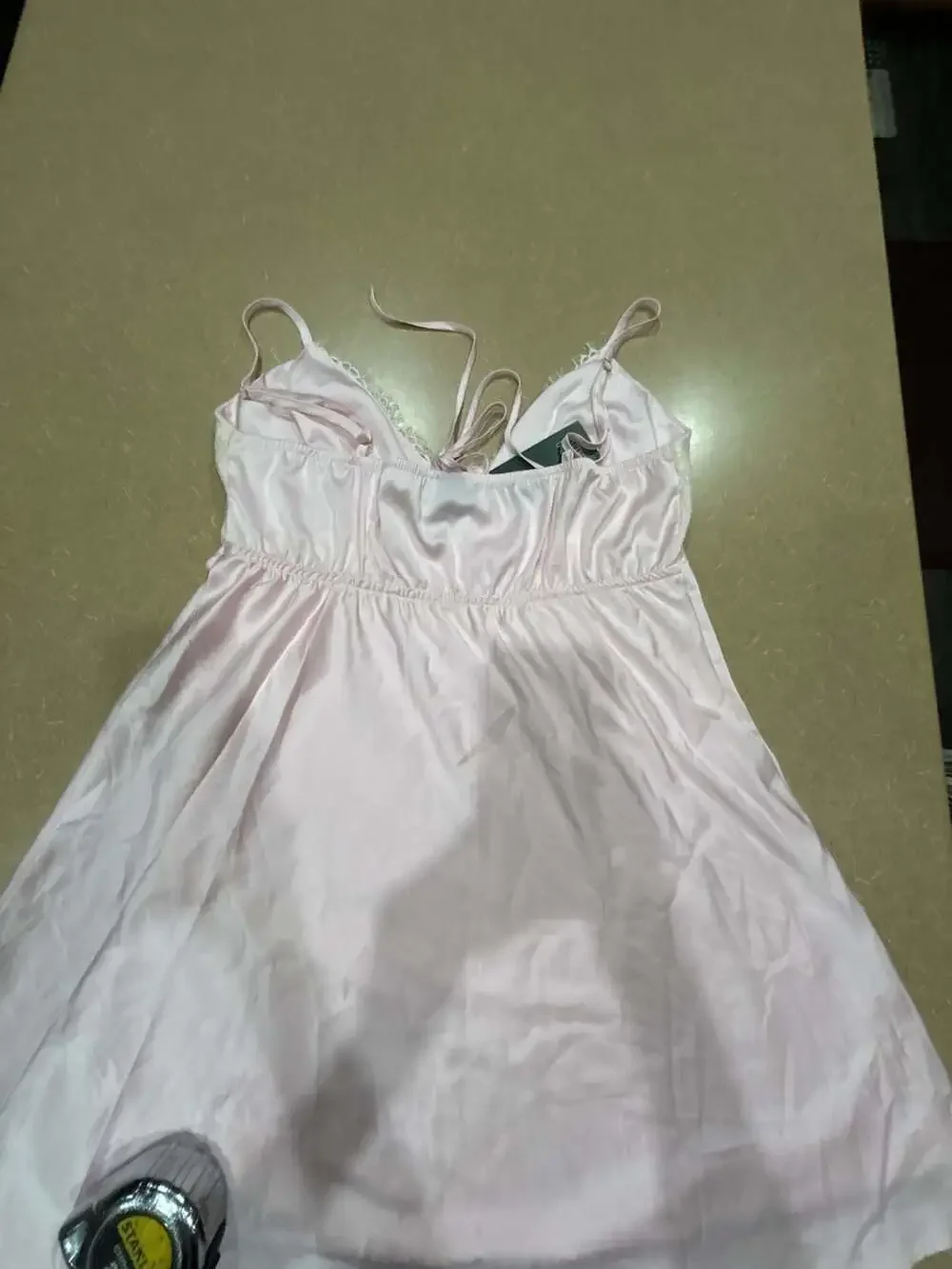 Wild Fable Women's Satin and Lace Chemise Nightgown, Light Pink, Size XL
